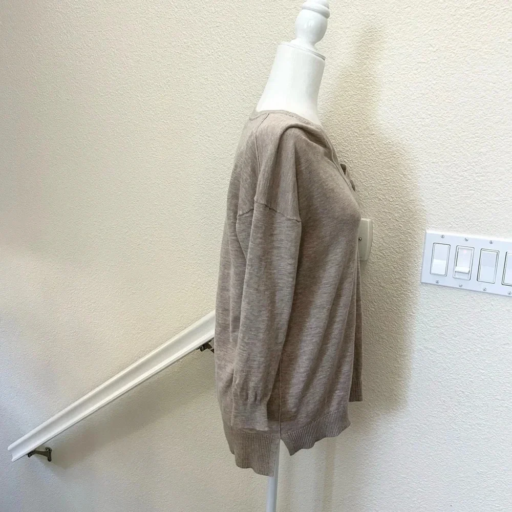 j crew 100% cotton vneck sweater size S 3/4 sleeve beige color excellent cond